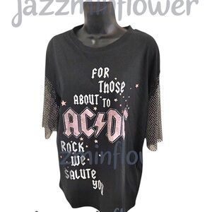 AC/DC rhinestone crystal mesh net sleeve for those about to rock tshirt size L